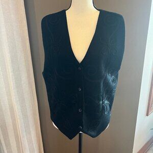 Black Wool blend Vest with design, Size Medium